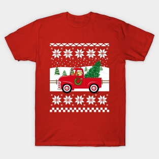 Yellow Labrador Red Truck Christmas Ugly Sweater T-Shirt